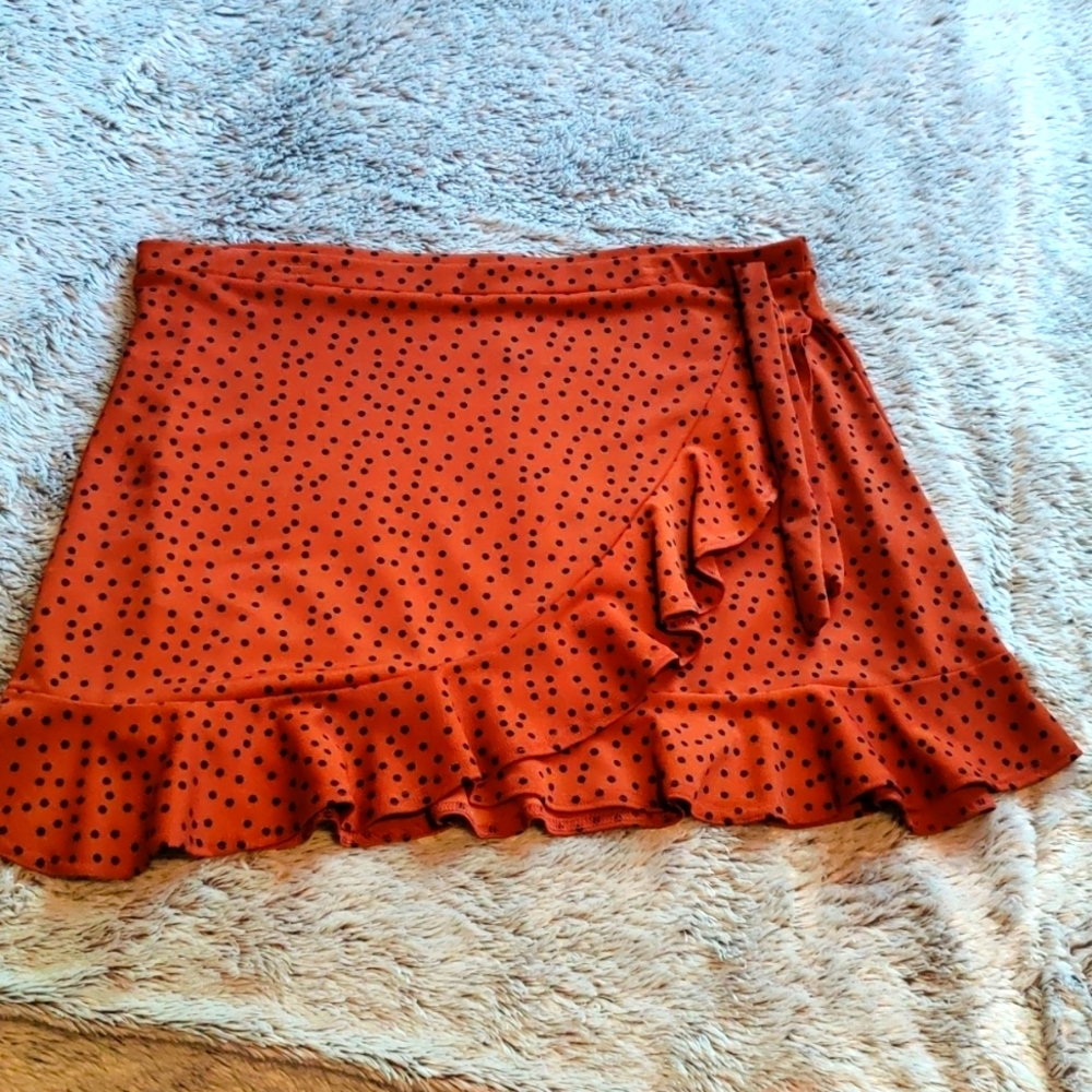 Burnt Orange and Black Polka Dots BooHoo Mini Skirt in Plus Size